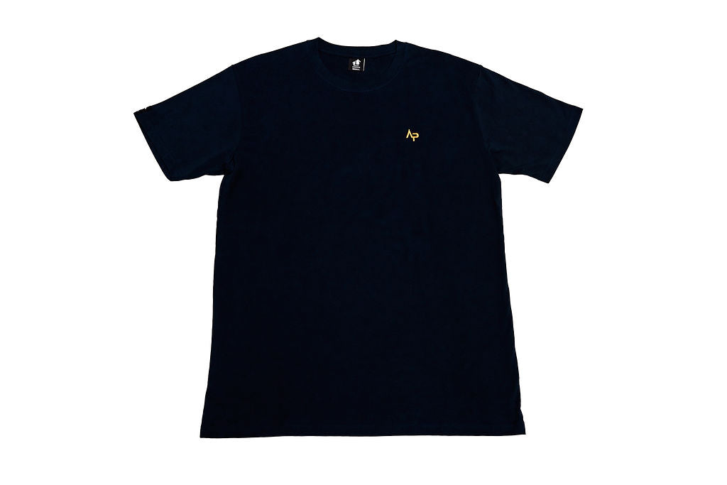 AP Collection Tee – Navy | Gold Logo | Unisex Organic Cotton Tee- Front