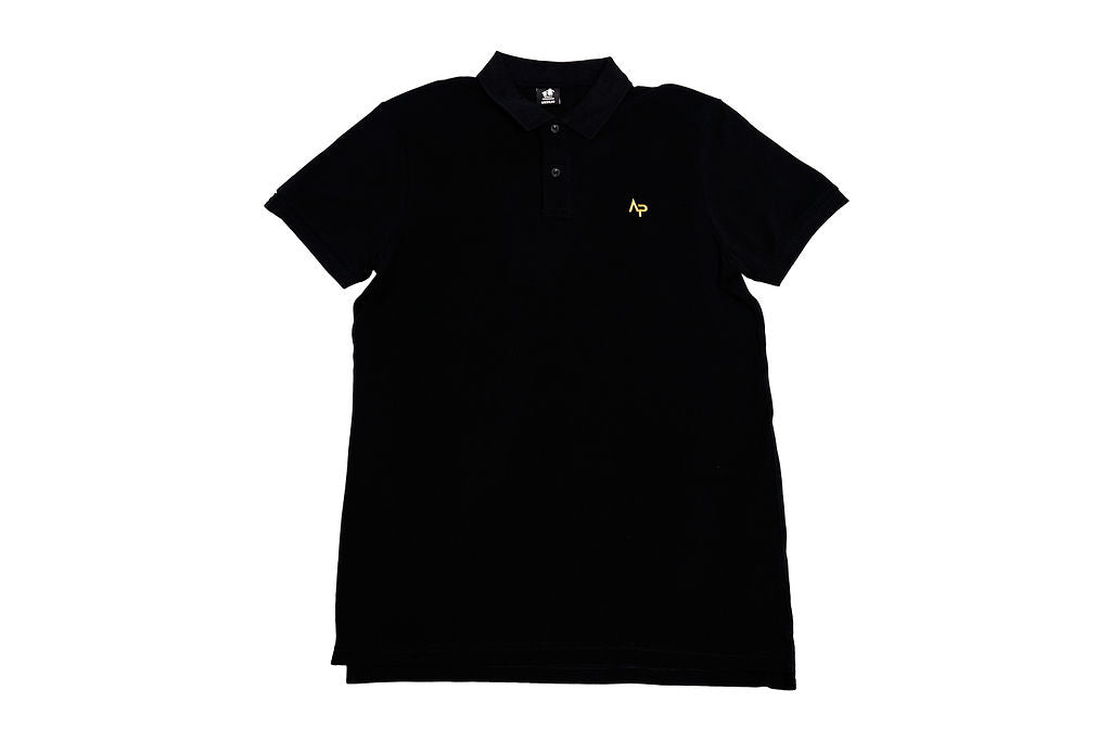 AP Collection Polo – Black | Gold Logo | Men’s Standard Fit Cotton Polo- Front