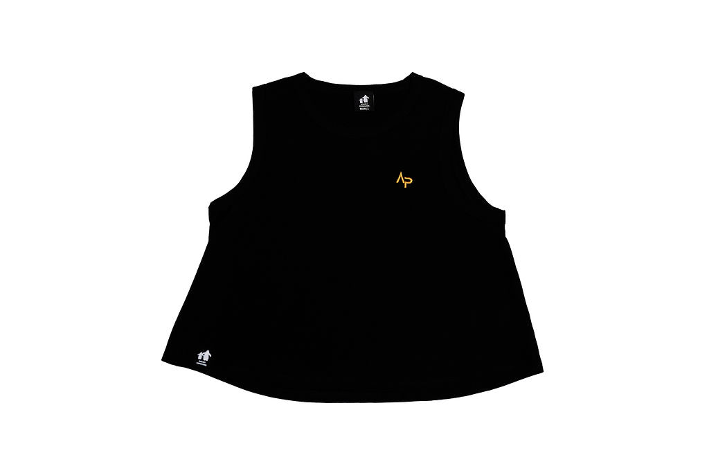 AP Collection Crop Tank – Black | Gold Logo | Women’s Cotton Crop- Front