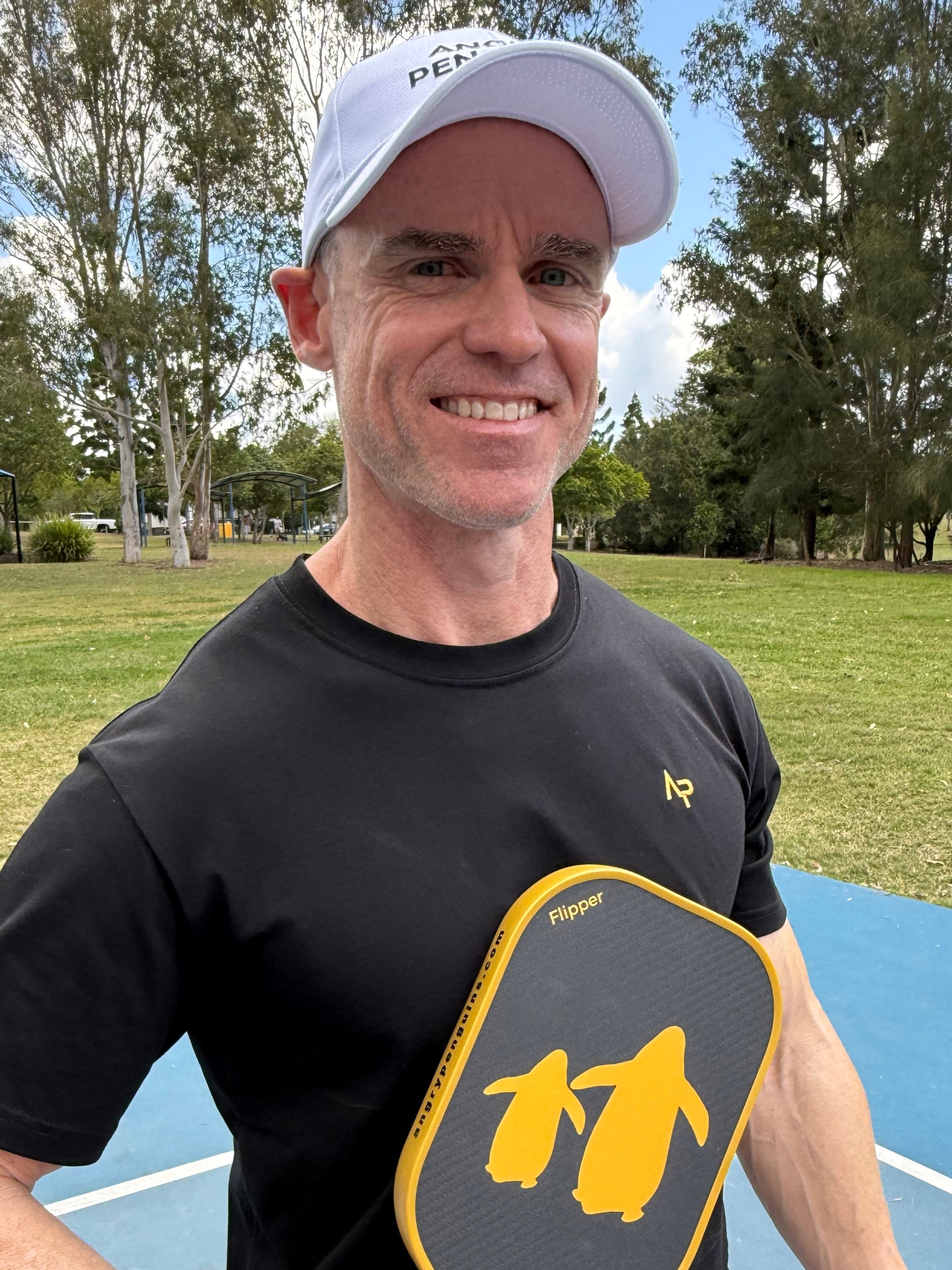 Flipper Gold Pickleball Paddle | Angry Penguins | 16MM 3K Carbon - Lifestyle