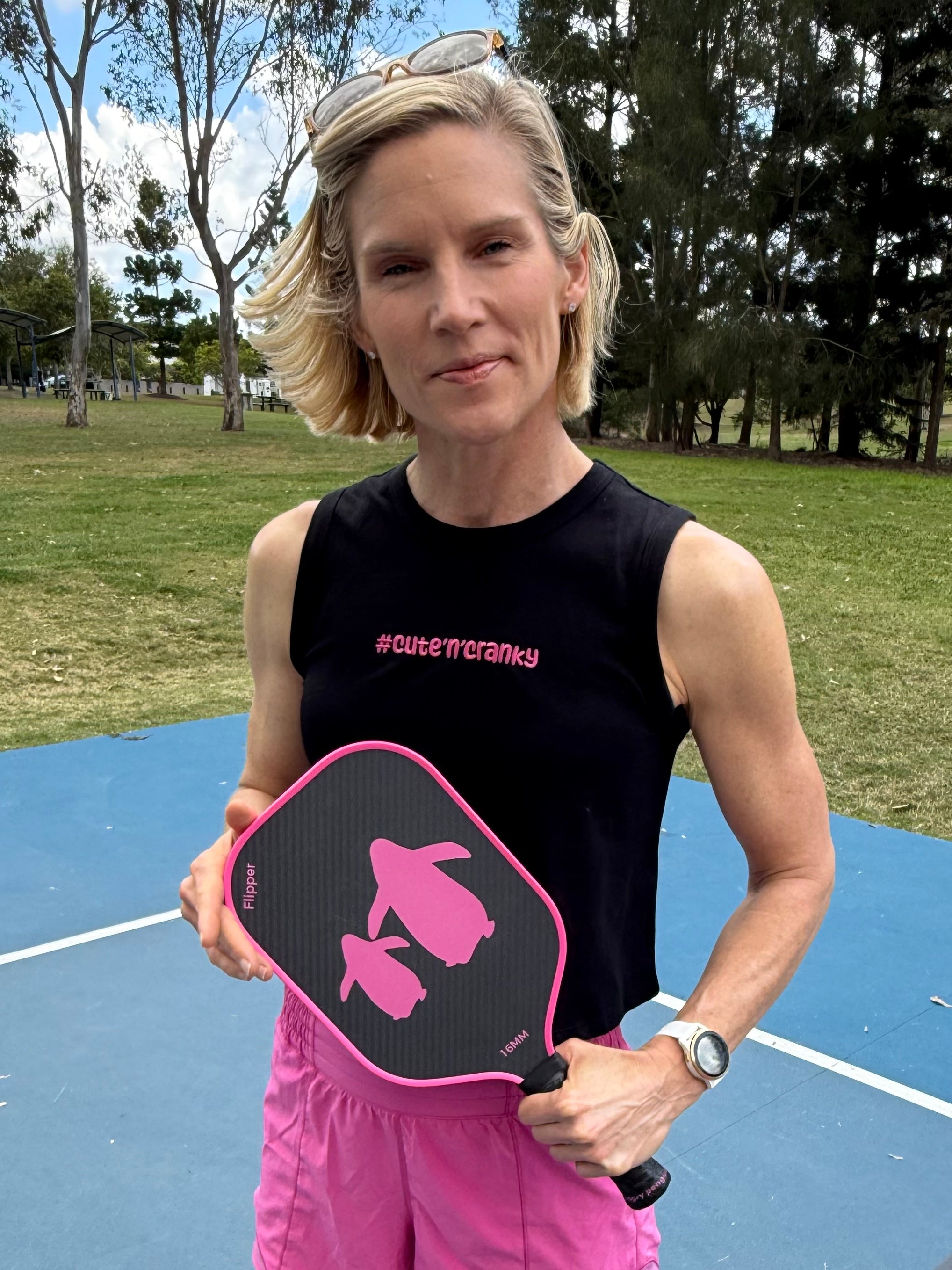 Flipper Pink Pickleball Paddle | Angry Penguins | 16MM 3K Carbon - Lifestyle