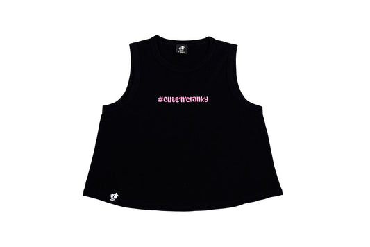 #cute’n’cranky Crop Tank – Black | Pink Logo | Women’s Organic Cotton Tank- Front
