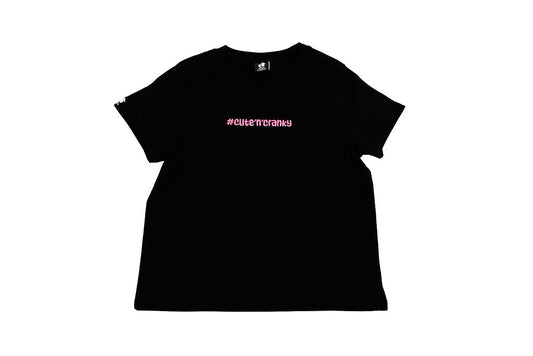 #cute’n’cranky Minus Tee – Black | Pink Logo | Women’s Relaxed Fit Organic Tee- Front